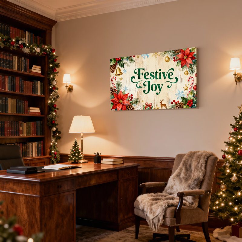 «Christmas Festive Joy Holiday», ensemble de 3 impressions murales sur toile, H 20 po x l 30 po