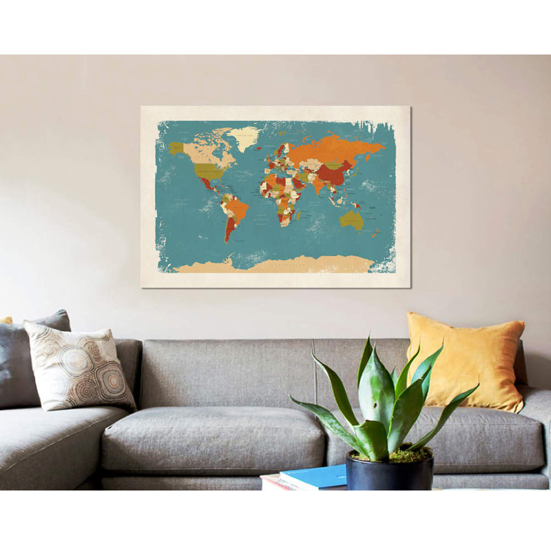«Retro Carte politique du monde IV» par Michael Tompsett, impression sur toile, H 16 po x l 24 po x P 1 po, Blanc