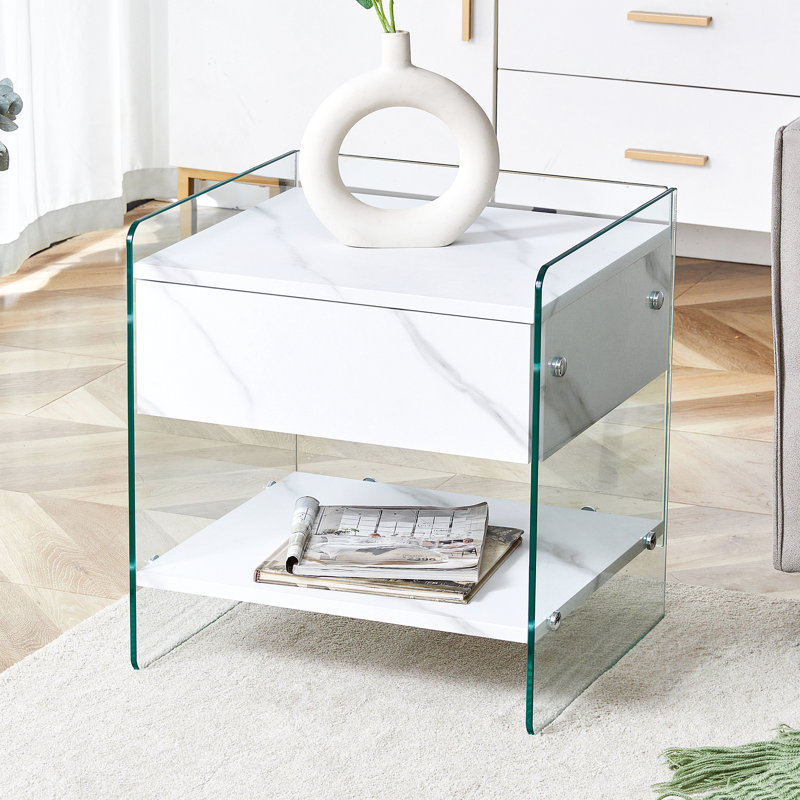 Table d'appoint en verre avec tiroirs