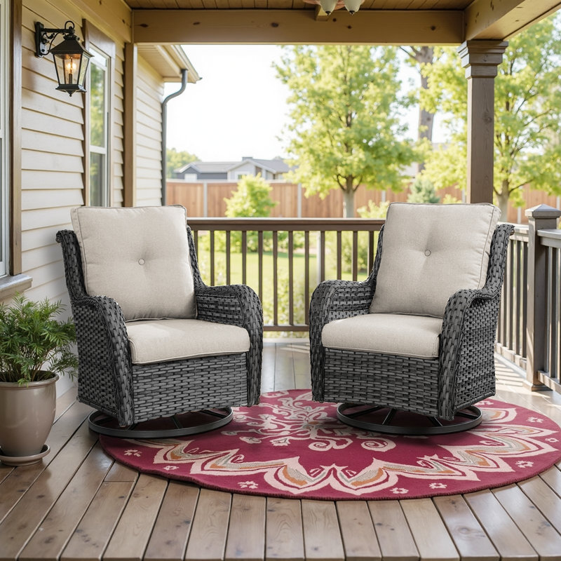 Swivel and sliding wicker patio chairs, Beige, Gris