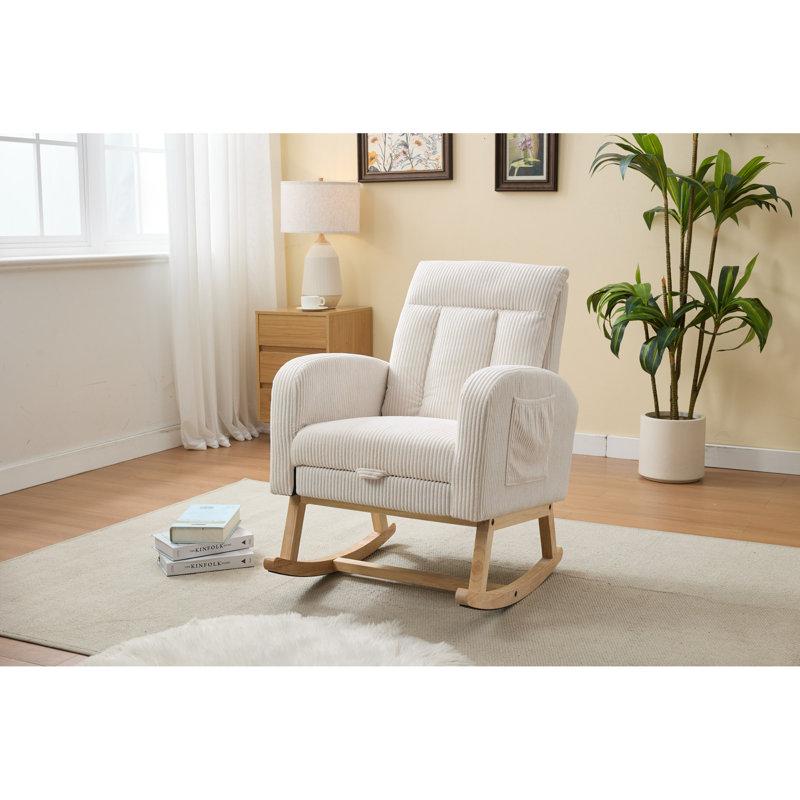 Chaise berçante confortable avec revêtement en éponge haute densité, structure en bois massif, parfaite pour la chambre de bébé ou le salon