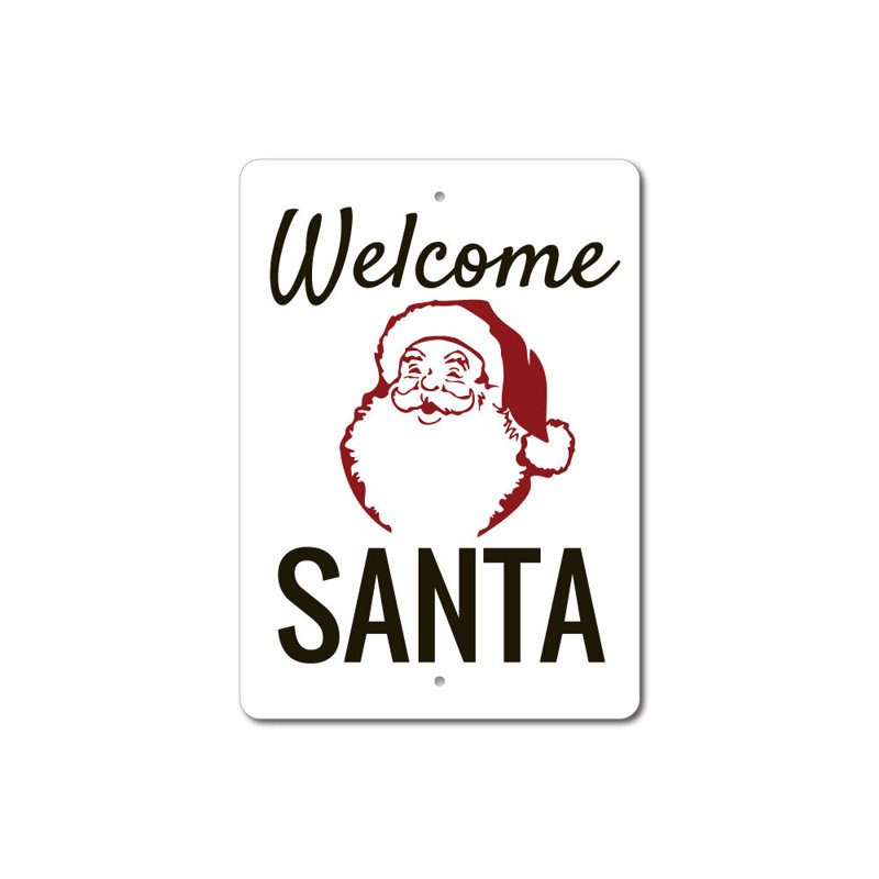 Panneau «Welcome Santa» en aluminium, H 14 po x l 10 po x P 0,04 po