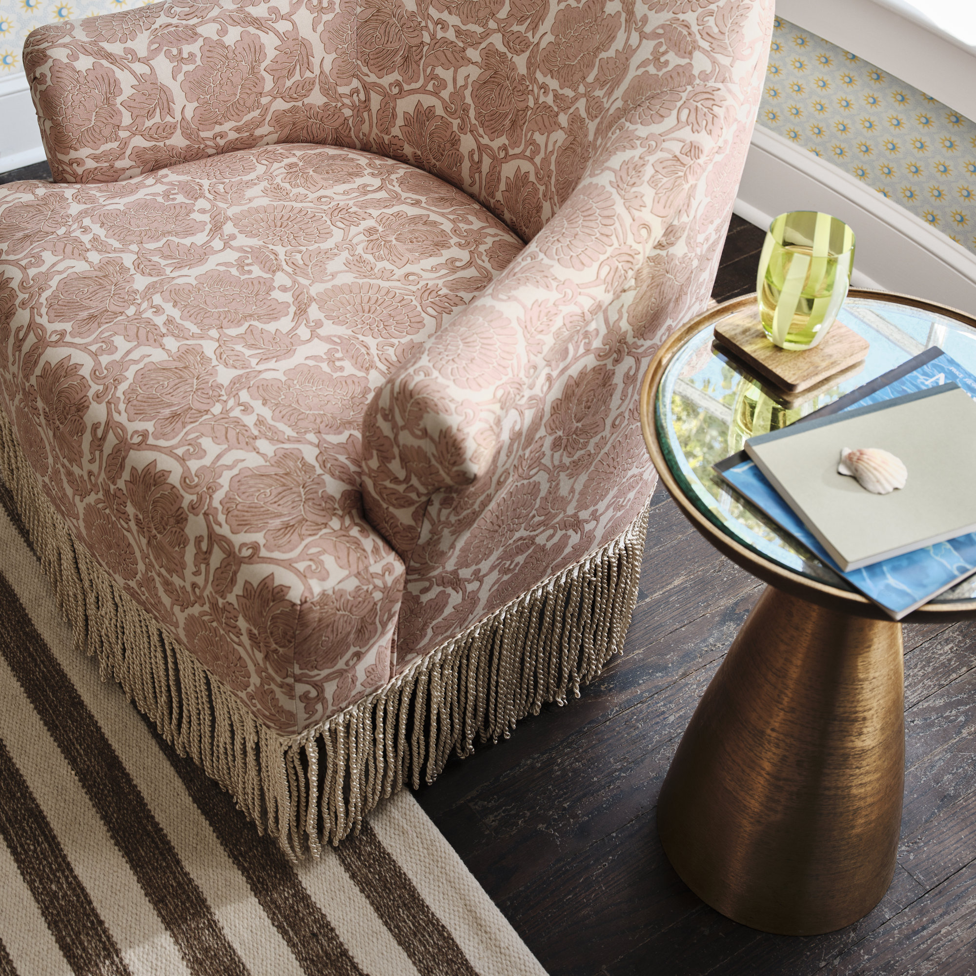 Baya End Table, Antiqued Mirror, Brushed Brass