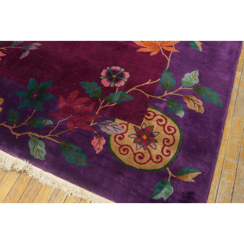 Tapis corail / saumon rose antique en laine noué à la main des années 1920