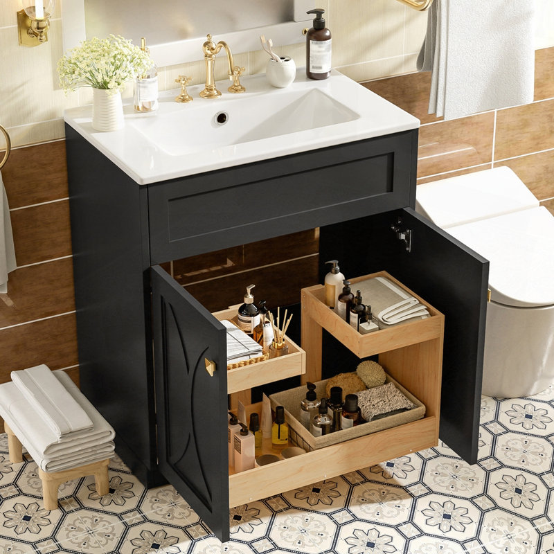 Ensemble de meuble-lavabo avec lavabo en céramique, Noir, noir, noir, noir