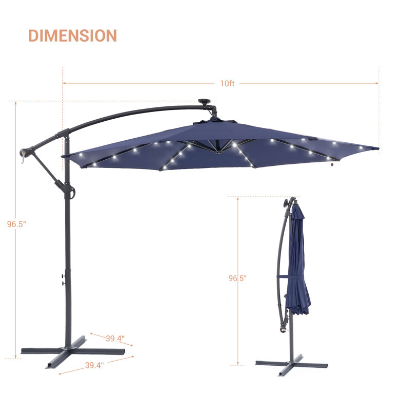 Parasol lumineux en porte-à-faux 120 po Doraine, Bleu marine