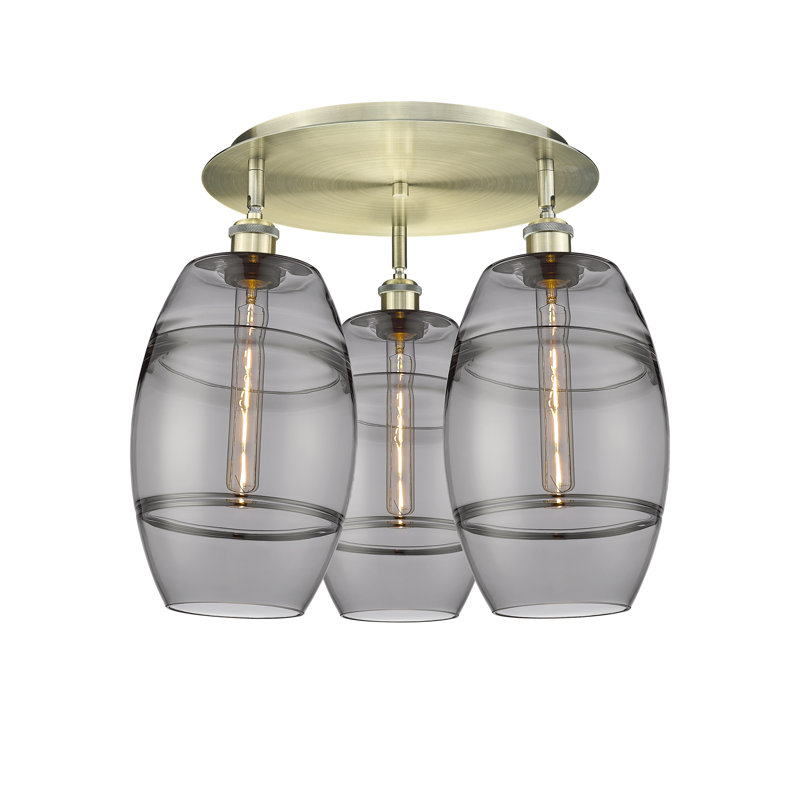 Plafonnier encastré Dundrod, Laiton antique, H 10,88 po x l 19,75 po x P 19,75 po, Gris fumée clair