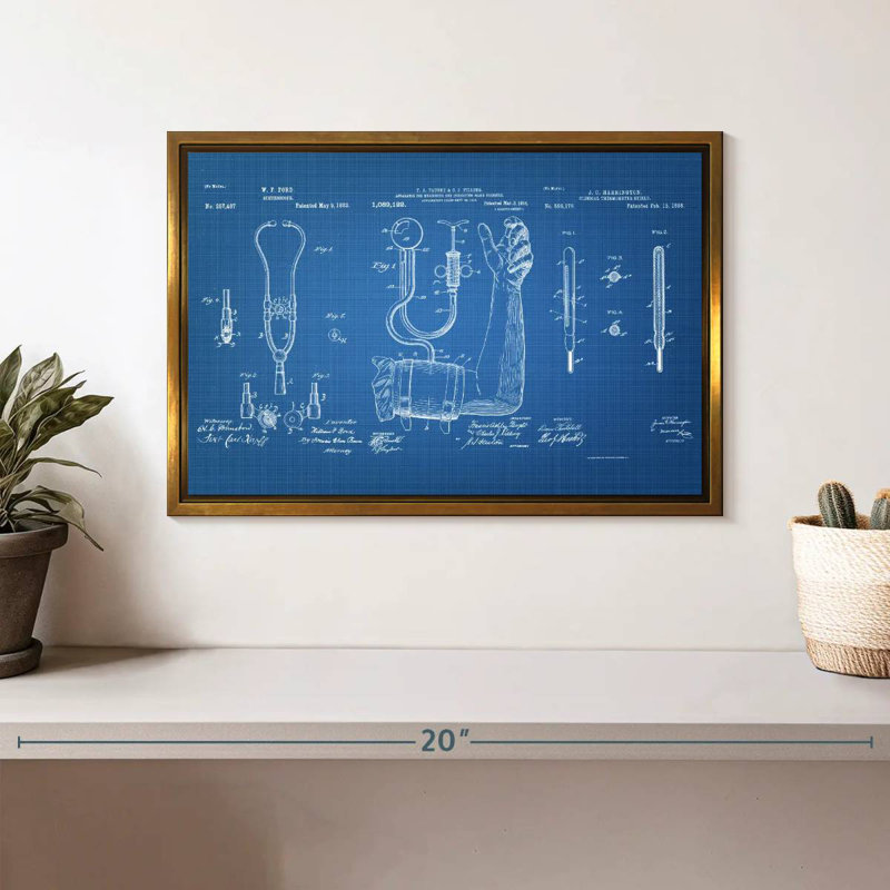 Matériel médical brevet bleu, 13 po x 9 po, Cadre flottant doré