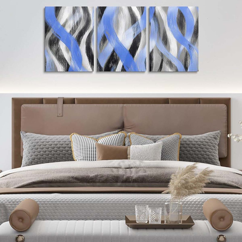 3 Piece Wrapped Canvas Print, Blue
