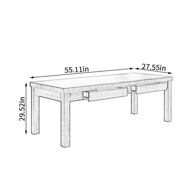 Ash Solid Wood Dining Table, 27.55" W x 55.11" L