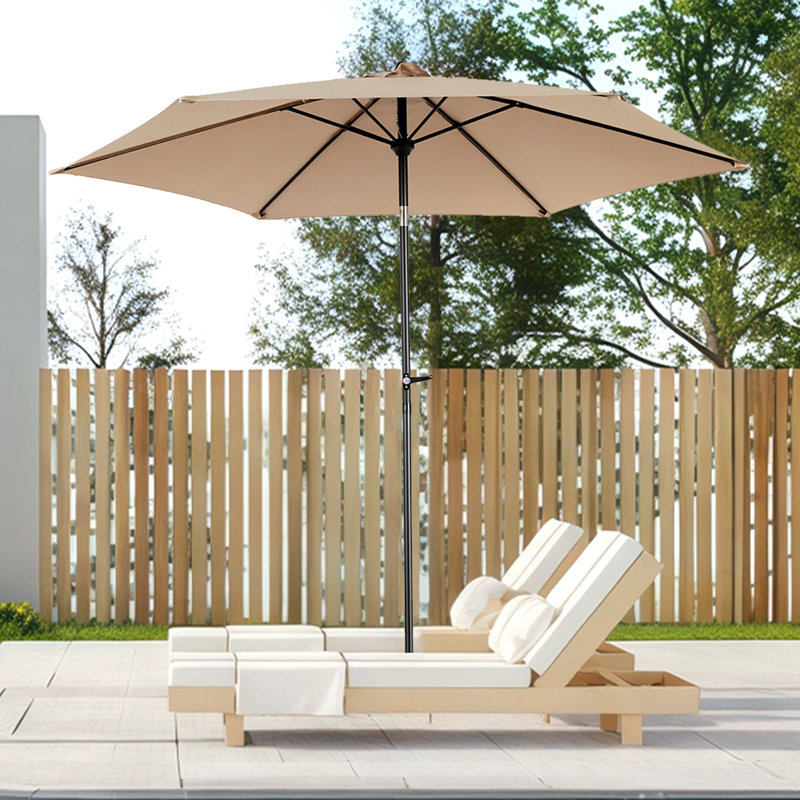 Parasol de table d'extérieur 9 pi avec parasol à bouton-poussoir et manivelle 9 pi (base non incluse), Kaki