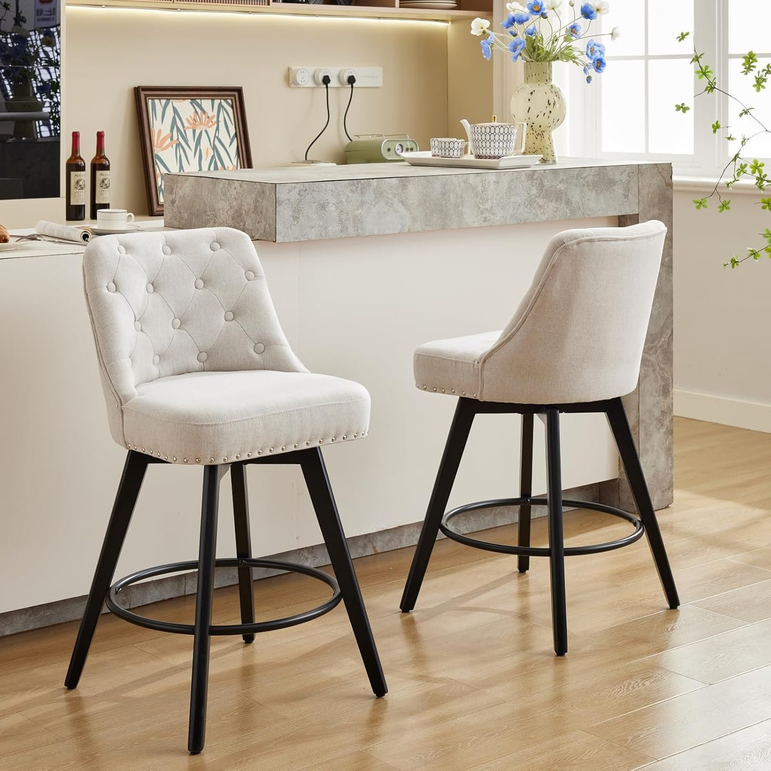 Corrigan Studio Modern Swivel Counter Height Bar Stools With Back And ...