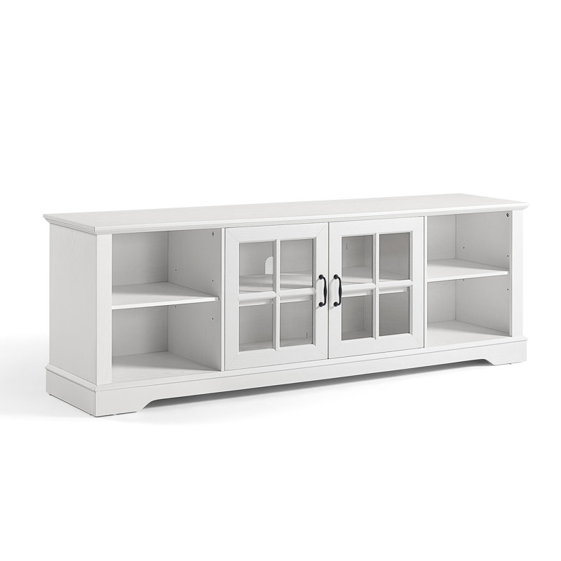 White MDF and Glass TV Stand with Cabinets for 75" TVs