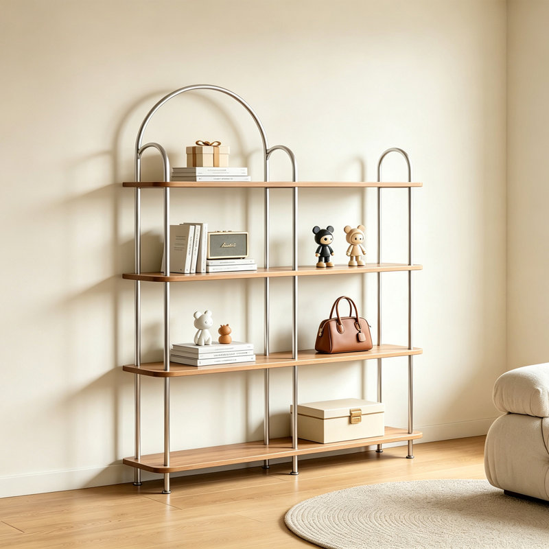 Arched Metal Frame Wood Display Shelf