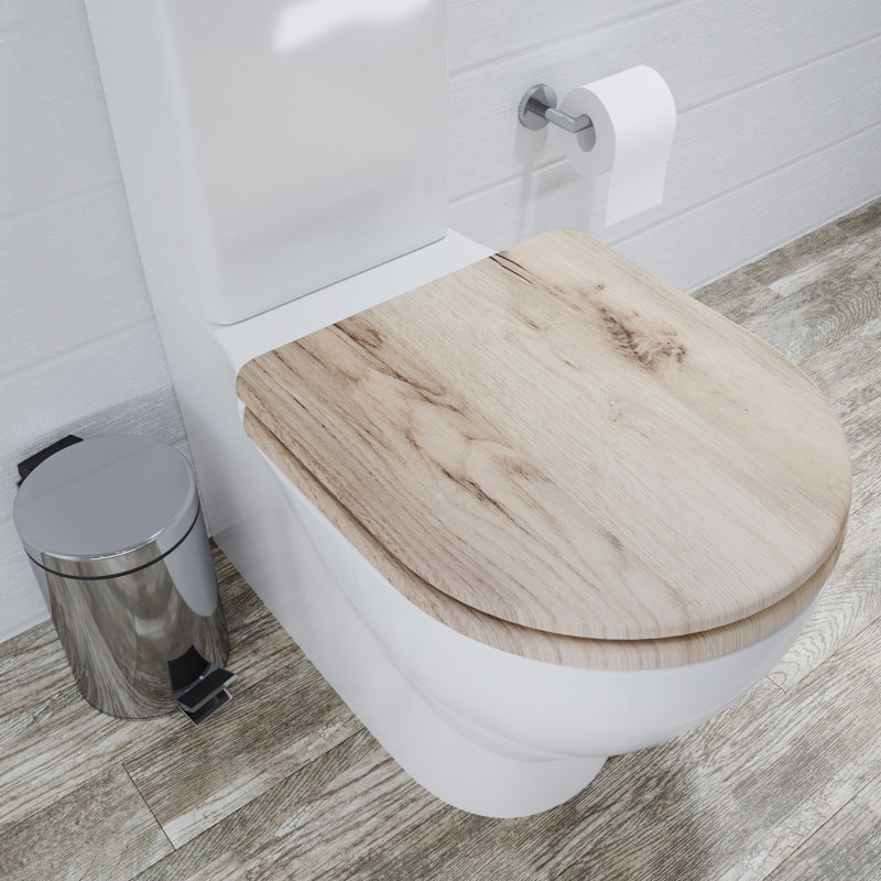 Grey Oak D Shape Soft Close Toilet Seat, Flexi-Fix Hinges (Varese), Grey Oak