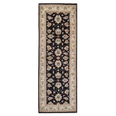 Tapis noir et beige noué à la main de haute qualité