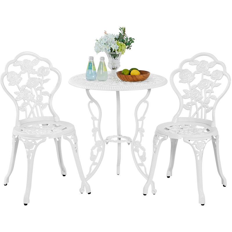 2 - Person Metal Patio Dining Set with Round Table, White