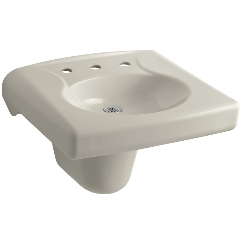 Brenham Ceramic 22" Wall Mount Bathroom Sink, Sandbar, 8" Centers