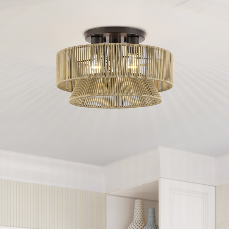 Colas 3 Light Antique Brass Large Semi-flush, Gold, 9.25" H x 15" W x 15" D, Bronze