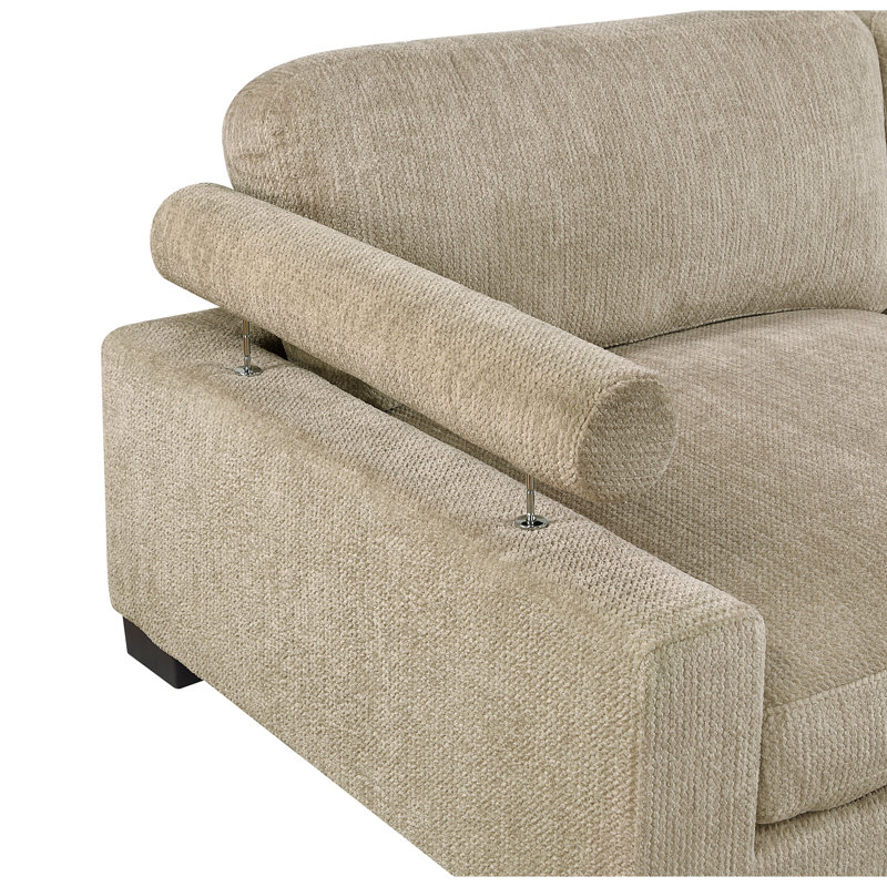 Canapé modulaire brun contemporain 6 pièces avec repose-pieds et coussins moelleux rembourrés en bois massif