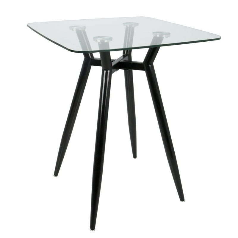 Palermo Glass Top Metal Base Dining Table, Black, 30" L x 30" W, Counter Height (36.5" Height)