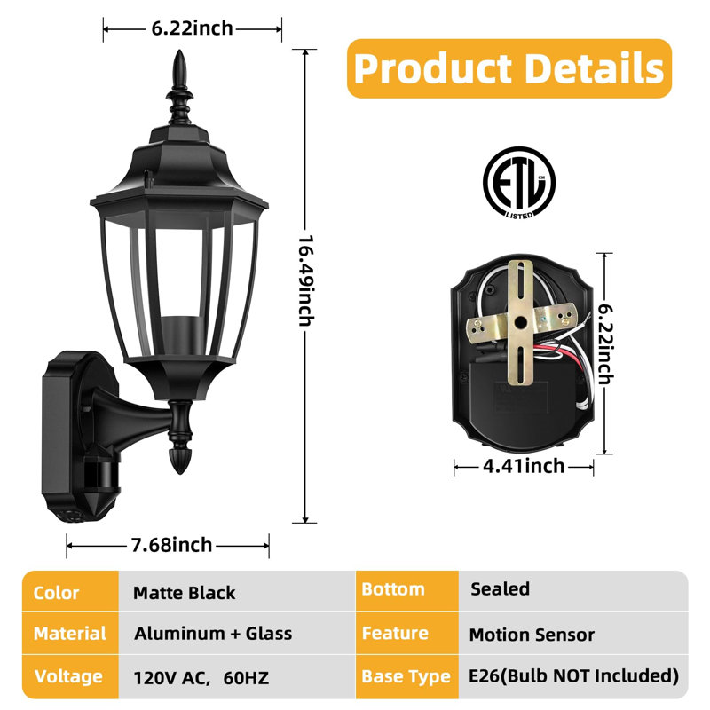 Domville Wall Light, Black, Set of 2