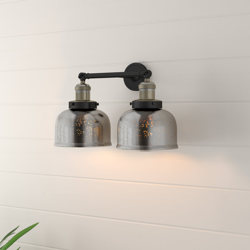 Bell - 2 Light 19" Bath Vanity Light, Silver Mercury, 60 Watt Vintage Incandescent Bulb, Matte Black