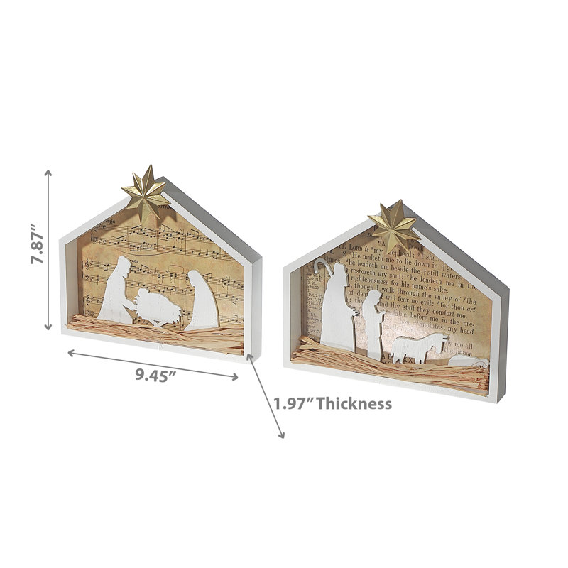 Crèche de Noël à DEL en bois - ensemble de 2