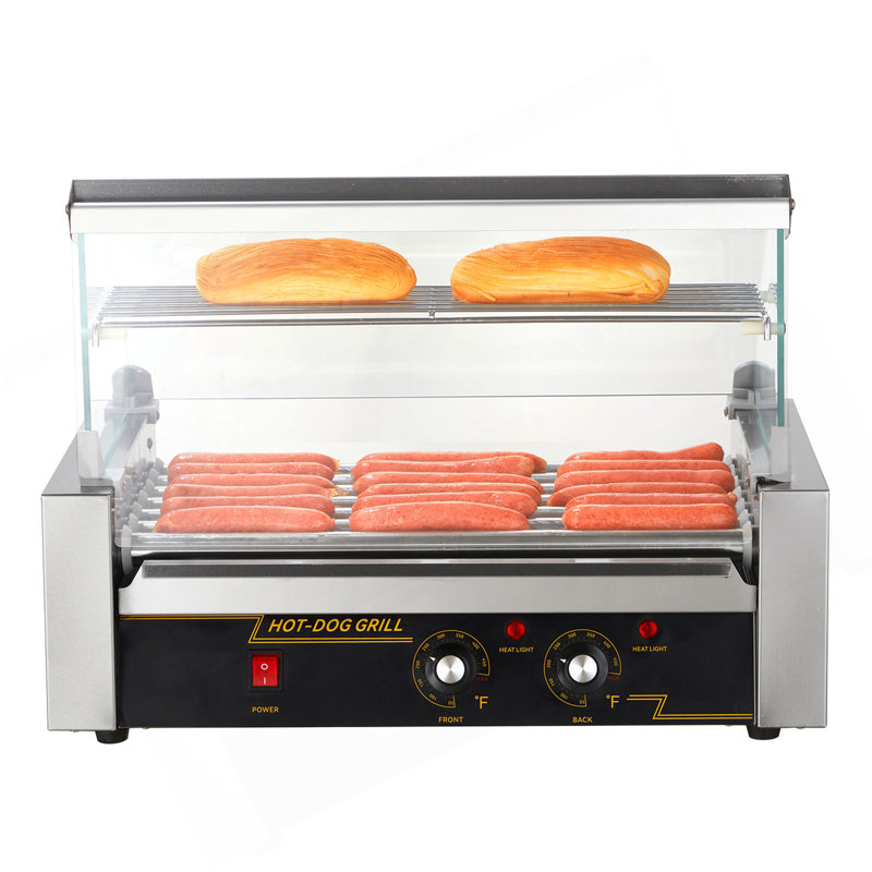 Hot Dog Roller 7 Rollers 18 Hot Dogs capacité 1050W Inox Saucisse Grill Machine à cuisiner avec double contrôle de la température Couvercle en acrylique Acrylique