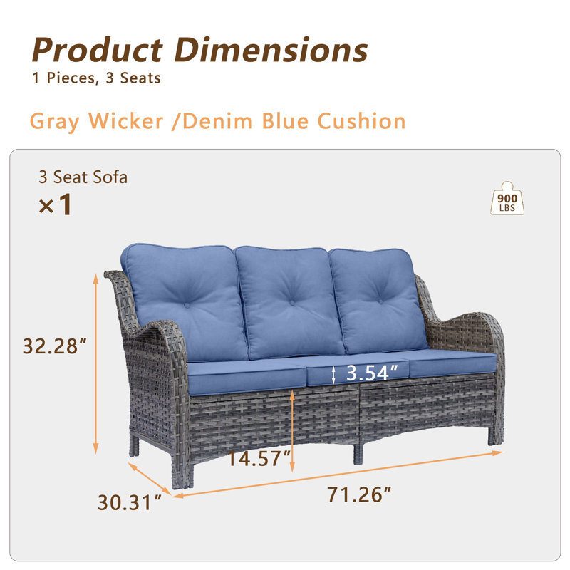 Seun 71.26'' Wide Patio Sofa with Cushions, Denim Blue