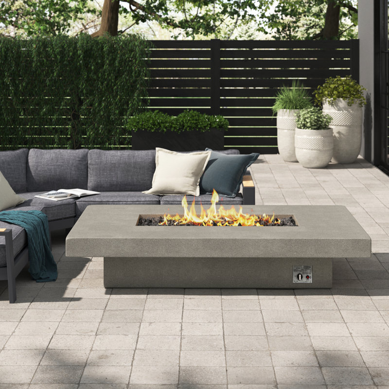 Cowden Rectangle Concrete Propane Smokeless Fire Pit Table, Flint