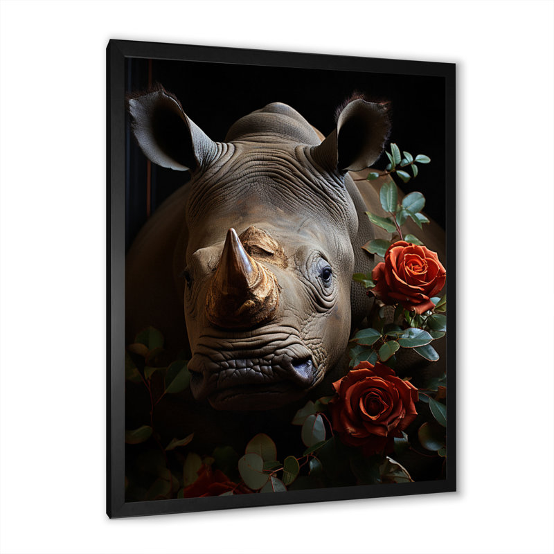" Rhinoceros Vibrant Portrait ", Black Picture Framed, 20" H x 12" W x 1" D