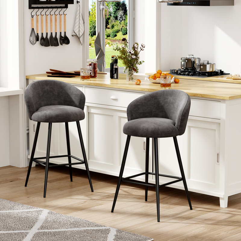 Tabouret de comptoir rembourré avec structure en métal, Gris foncé, 2, Tabouret de comptoir (siège d’une hauteur de 24