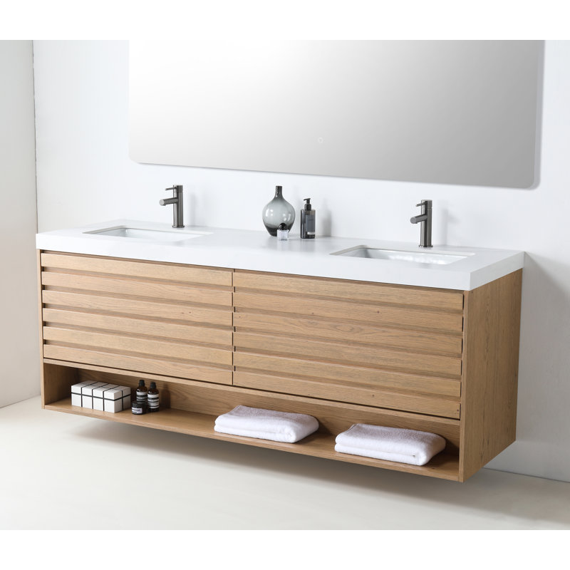 Matera 72" W Double Vanity, Pecan Oak, White