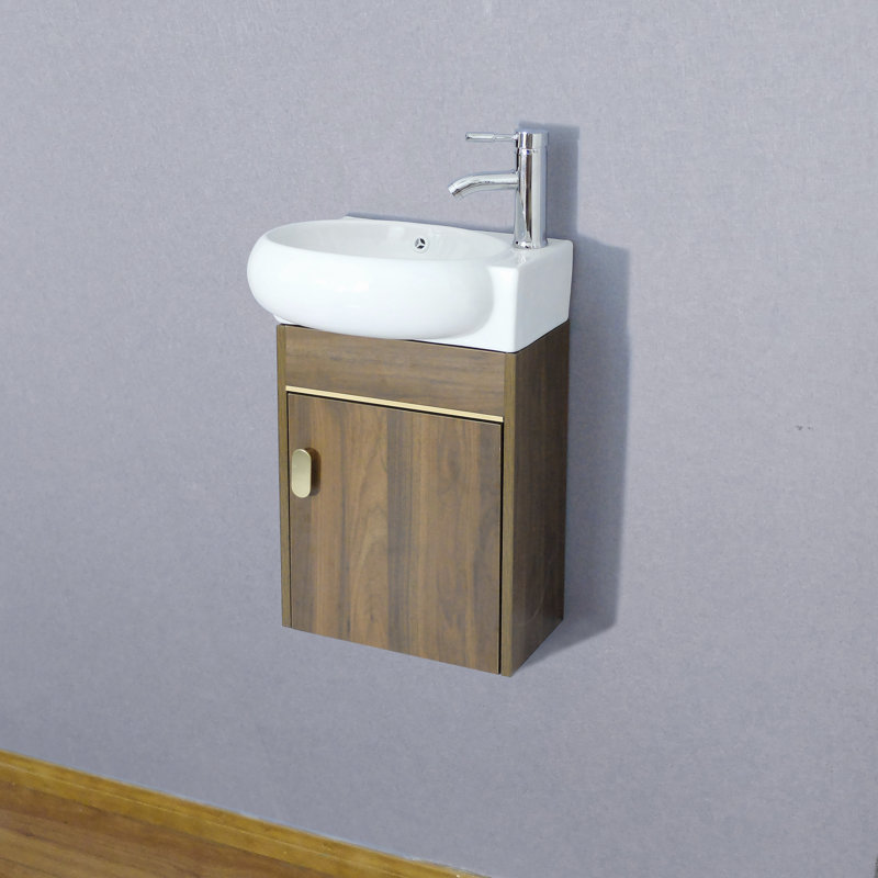 Mikaelah 17'' Single Bathroom Vanity with Ceramic Top, Walnut