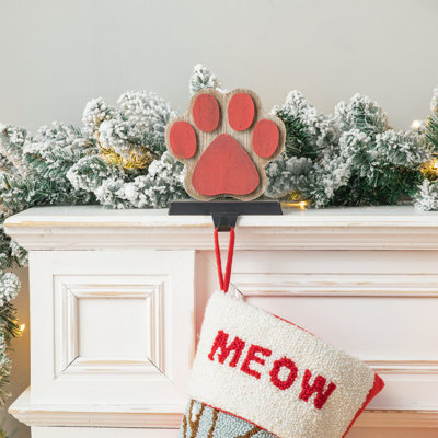 6.30"H Wooden/Metal Paw Stocking Holder