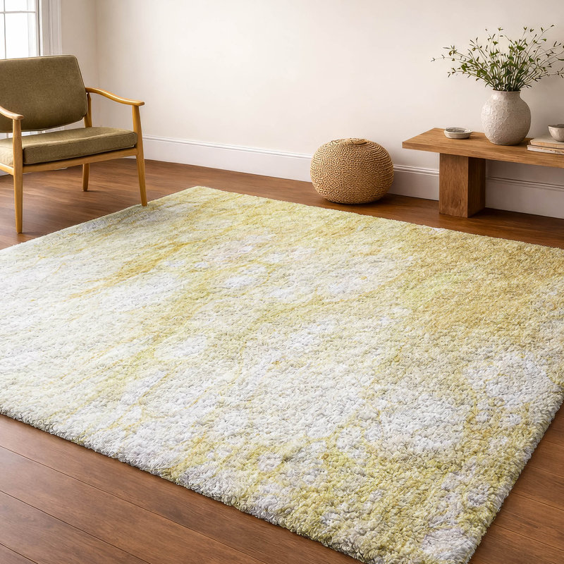 Tapis à poil long de qualité supérieure lavable à la machine ADS699, Doré, 10 pi x 14 pi