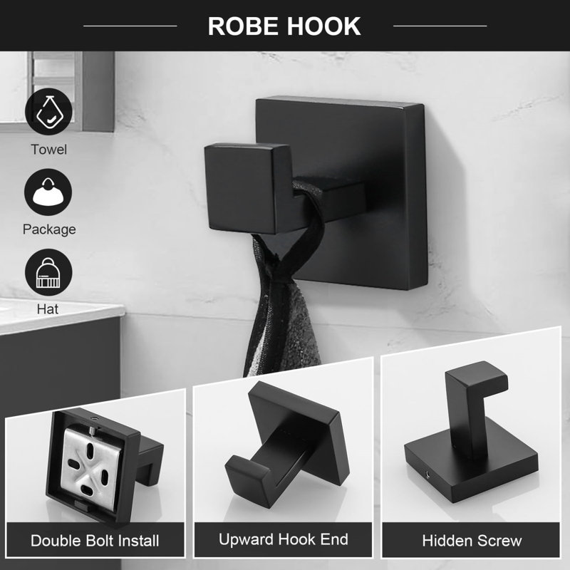 Matte Black 5-Piece Stainless Steel Bathroom Hardware Set