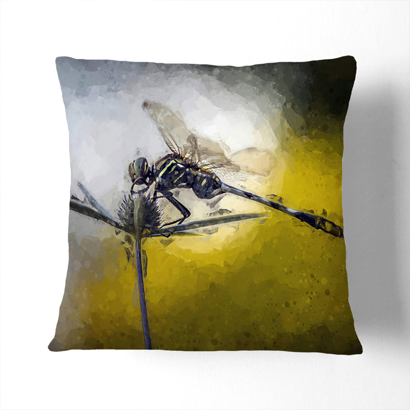 Dragonfly Upon A Thistle In Abstract Square Throw Cushion, 55cm H x 55cm W x 20cm D