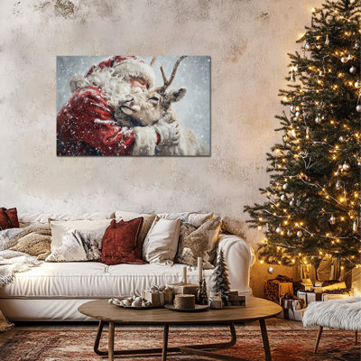 Centerville encadré - Père Noël et renne, photos de Noël, décoration murale, art de Noël rétro, peinture sur toile pour salon, impression murale sur toile tendue, 24 po x 32 po