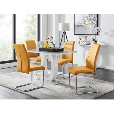 Scottsmoor Modern High Gloss Halo 4 Seater Dining Table Set with Luxury Faux Leather Dining Chairs
