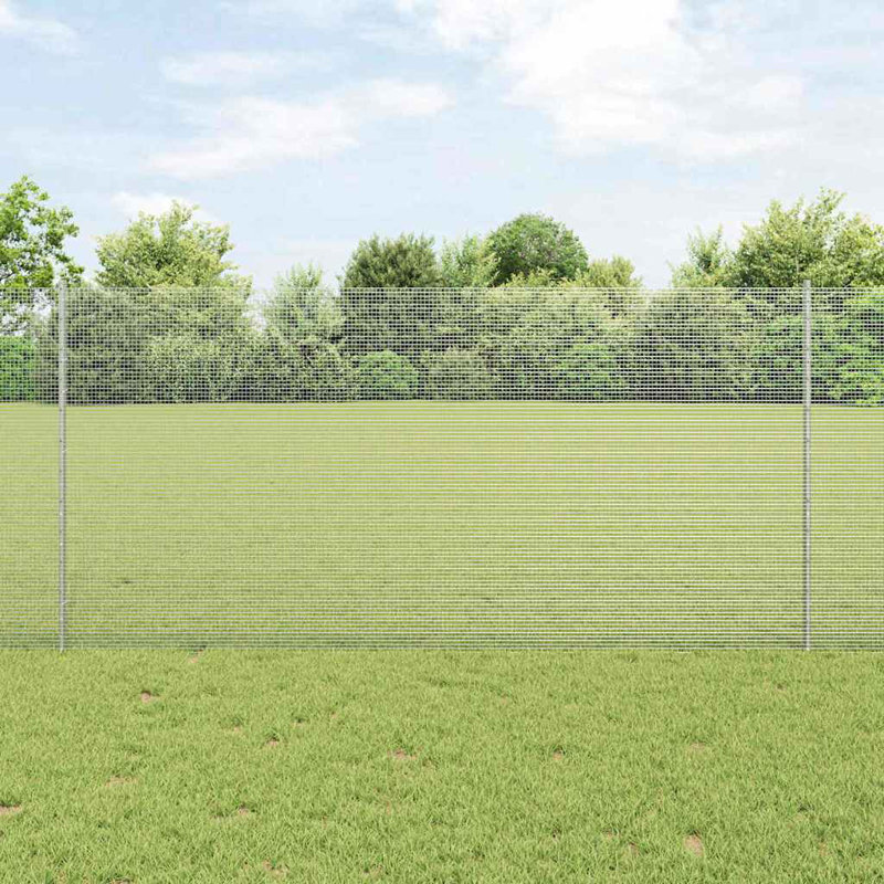Vidaxl Fence With Posts Steel, Silver, 120cm H x 1000cm W x 2.7cm D