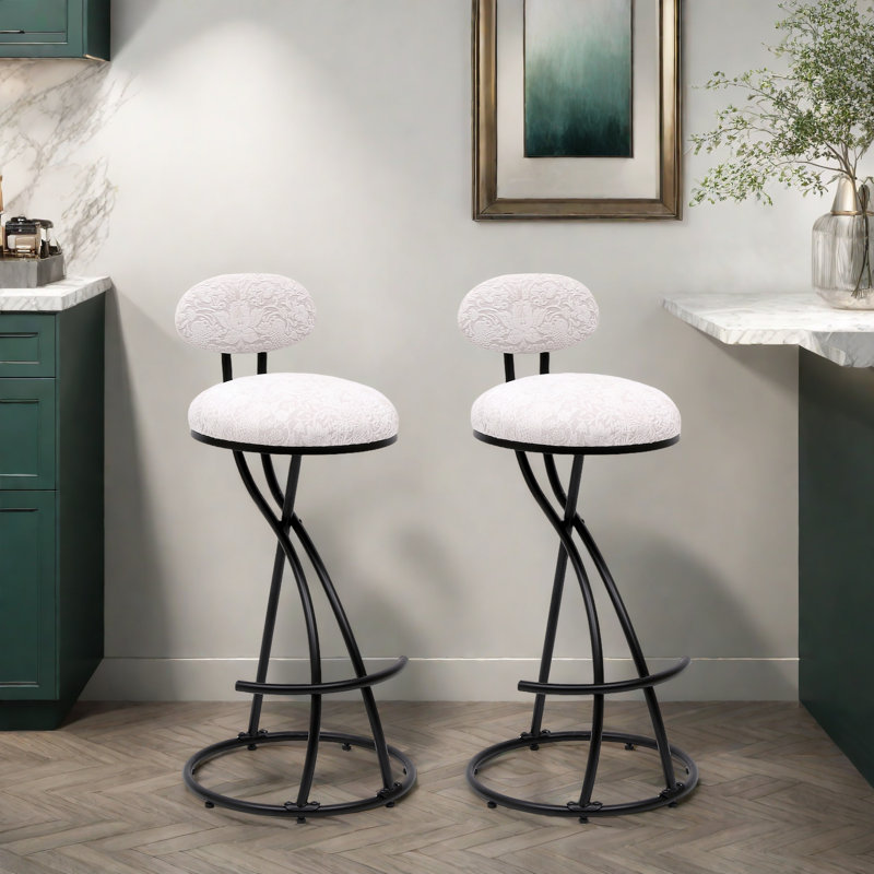 Tabouret de bar 27,95 po Hilaree, Blanc floral, Noir