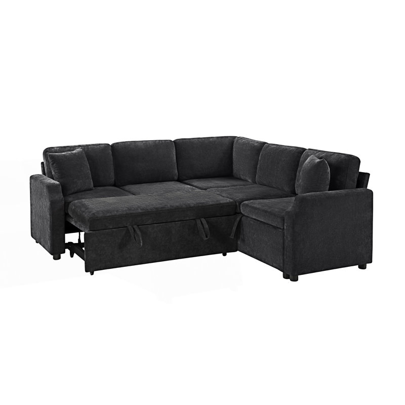 Canapé-lit modulaire, canapé modulaire en L avec compartiment de rangement dissimulé, Black