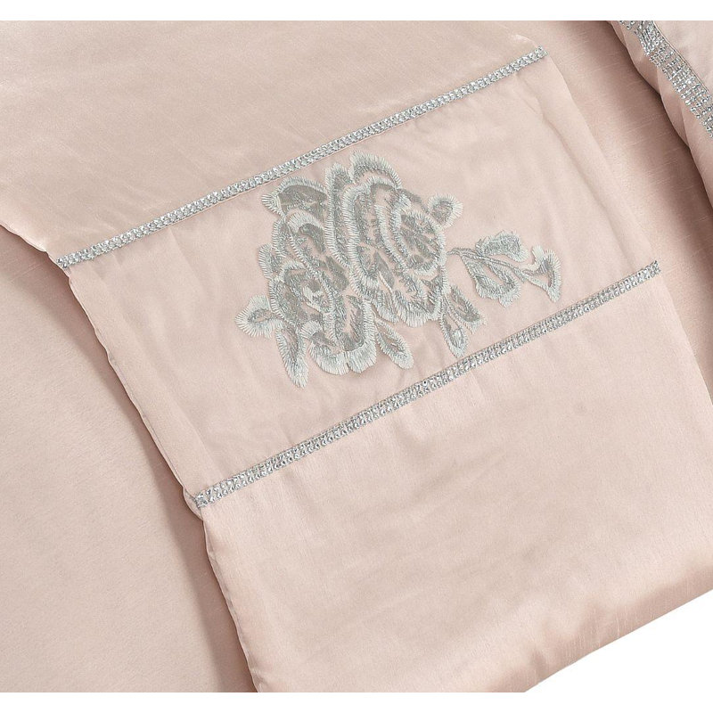  Amara Embroidered Silver Bed Runner 50x200cm, Pink