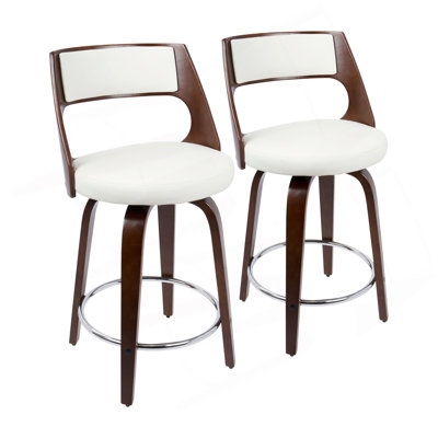 Cecina Mid-Century Modern Counter Stool With Swivel In Cherry And White Faux Leather By Lumisource - Set Of 2
