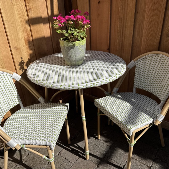 Altesa Modern Dining Set With Round Rattan Dining Table And Rattan Dining Chairs For Dining Room, Patio - Green, 3 Pieces: Table, 2 Chairs