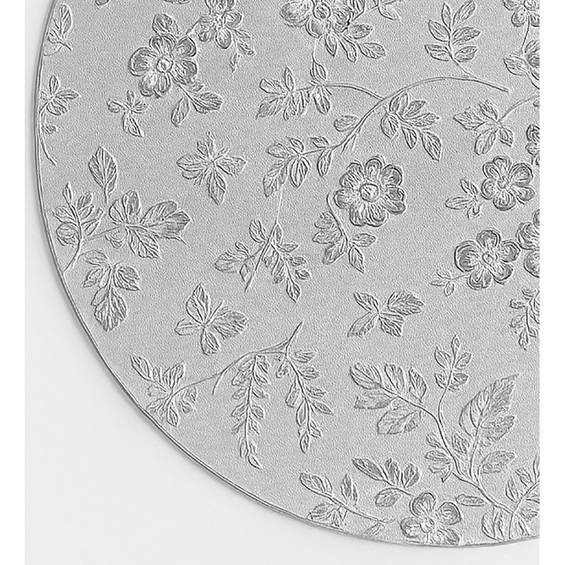 Napperon rond en vinyle argenté à motif floral facile à nettoyer
