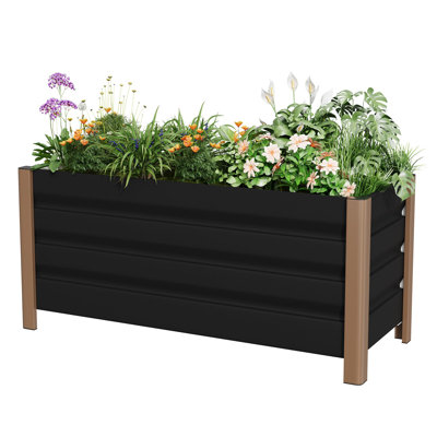 Modern Aluminum Planter Box 39x16x18 Inch, Extra Long Raised Garden Bed with Safe Rounded Corners & Anti-Cut Edging, Deep Rectangular Outdoor Flower Pot with Drainage Holes for Patio & Balcony