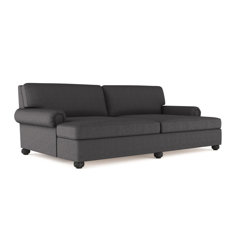 Leroy Rolled Panel-Arm Daybed with Bun Feet, Vintage Leather Oyster, Ebony